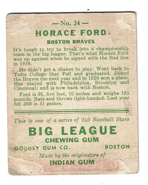 1933 Horace Ford (Boston Braves) Goudey Baseball Card