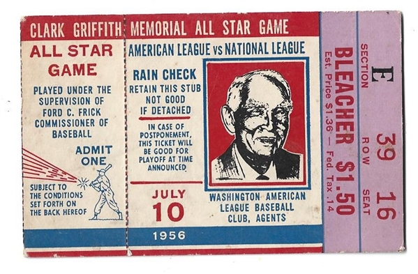 1956 MLB Baseball All-Star Game Ticket at Griffith Stadium 