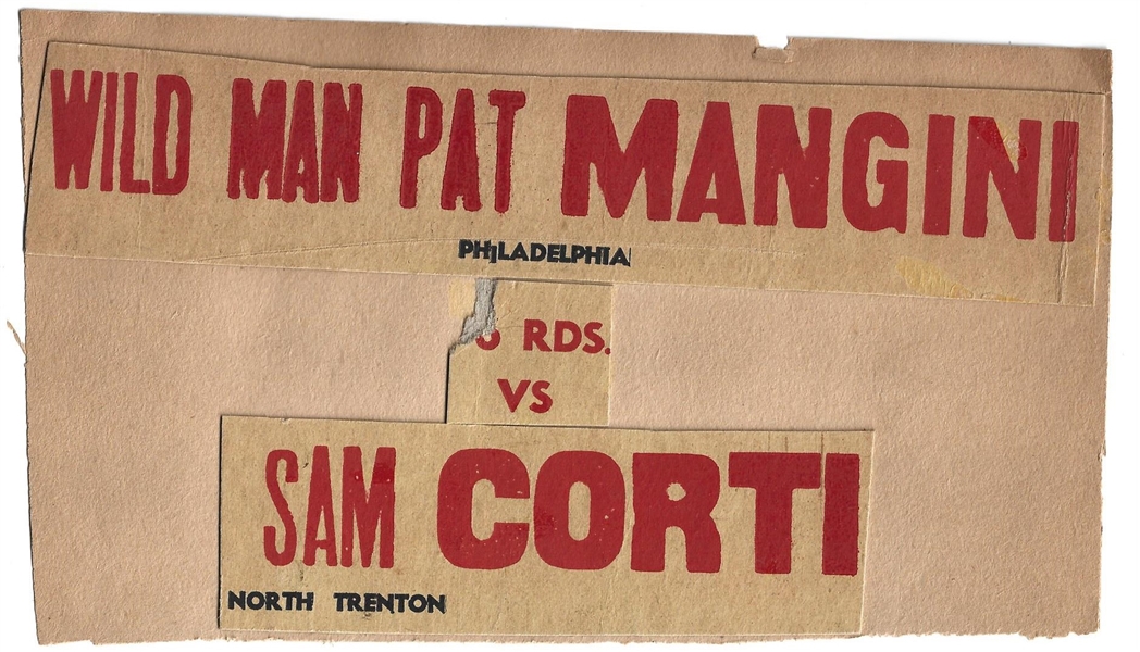 C. 1940's Trenton (NJ) Arena Partial Boxing Broadside - Corti vs. Mangini