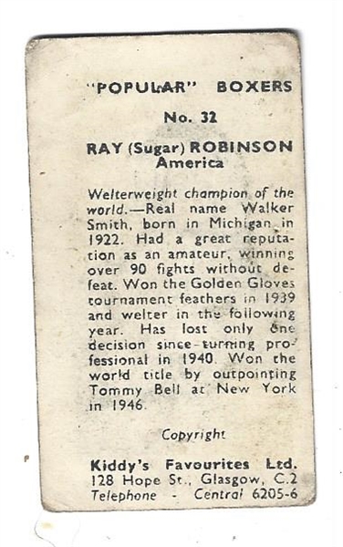 1948 - 50 Sugar Ray Robinson (Welter/Middleweight) Kiddy's Favourites Boxing Card
